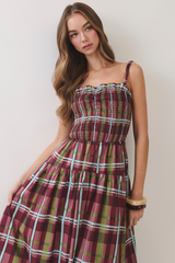 Light Gray Countryside Plaid Maxi Dress Maxi Dress