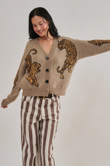 Gray Tiger Jacquard Knit Sweater Cardigan Cardigan