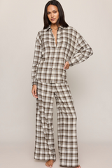 Light Gray River Plaid Button Up Top