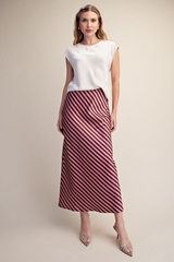 Gray Lines Of Love Striped Satin Midi Skirt Midi Skirt