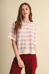 Light Gray Joan Striped Short Sleeve Cardigan Cardigan