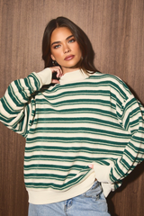 Dim Gray Callie Striped Mock Sweater in Cream/Green Sweater