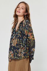 Light Gray Andre Floral Pleated Blouse Top