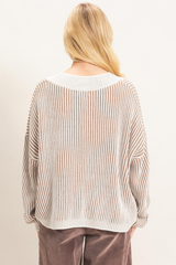 Gray Clarie Striped V-Neck Sweater Sweater