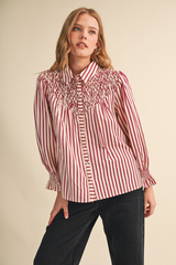 Light Gray Vintage Darling Striped Blouse Blouse