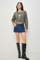 Light Gray Olive You Striped Martini Sweater Sweater