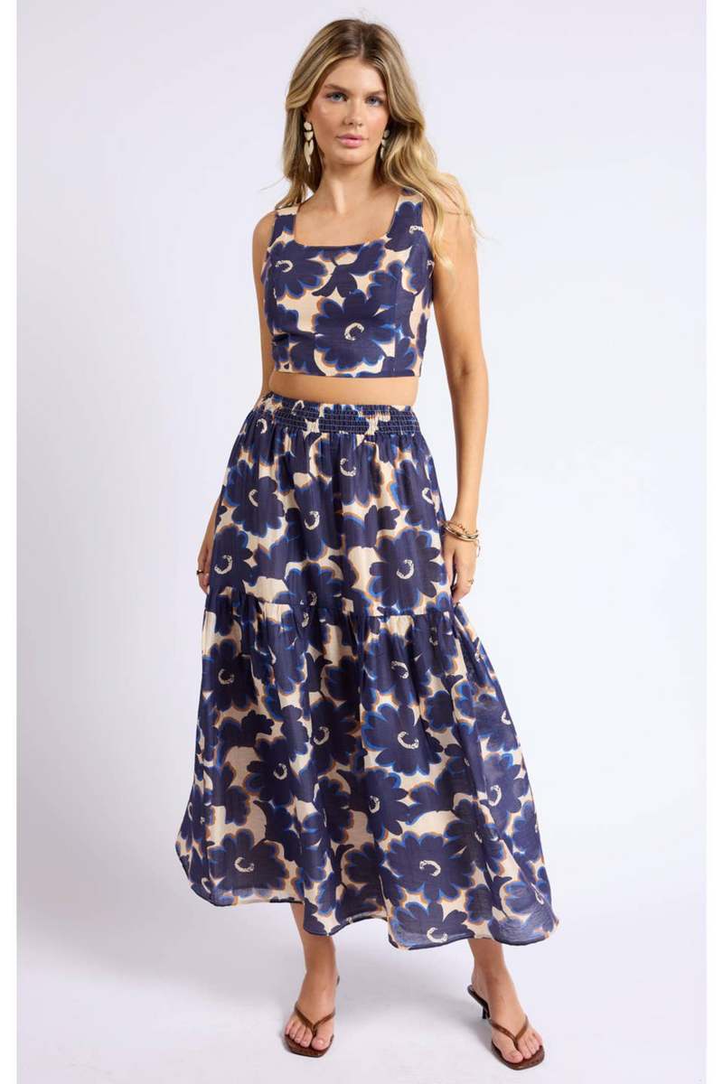 Dark Slate Gray Flora Square Neck Fitted Cropped Top Crop Top