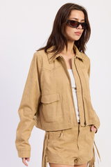 Lavender Mystic Fringe Suede Cropped Jacket Jacket