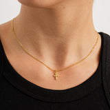 Black 18K Gold Dainty Diamond Cross Pendant Necklace