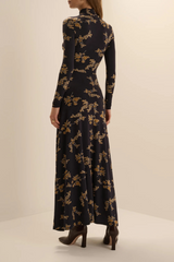 Light Gray The Lucia Dress in Navy Vine Floral Maxi Dress