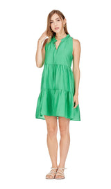 Medium Sea Green Trimmed Tiered Halter Dress Mini Dress