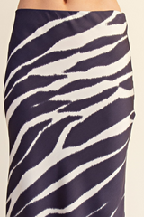 Dark Slate Gray Wild World Zebra Print Midi Skirt Midi Skirt