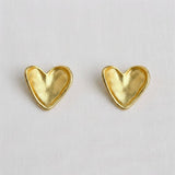 Light Gray Vintage Inspired Gold-Toned Textured Heart Stud Earrings