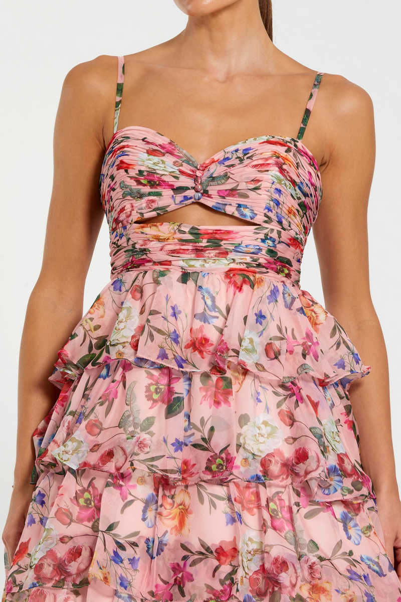 Pink Floral Cut Out Ruffle Tiered Gown Two Cumberland Pink Floral Cut Out Ruffle Tiered Gown Two Cumberland