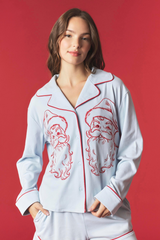 Brown Cozy Santa Embroidery PJ SET Pajamas
