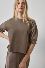Light Gray Half Sleeve Ribbed Trim Sweatshirt Sweatshirt