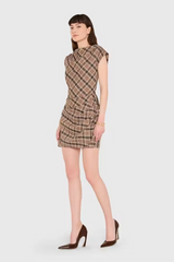 Lavender Dalancey Dress in Brown Combo Plaid Mini Dress