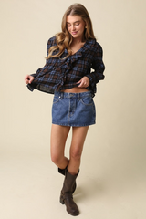Light Gray Clarissa Ruffle Plaid Blouse Blouse