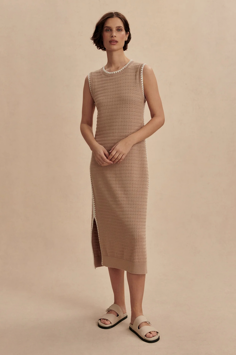 Tan Dwight Tank Knit Dress Midi Dress