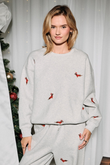Light Gray The Festive Doxie Embroidery Sweatshirt Sweatshirt
