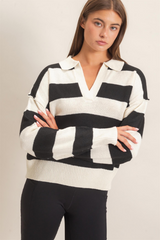 Antique White Campus Classic Stripe Polo Sweater Sweater