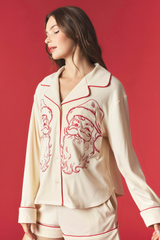 Brown Cozy Santa Embroidery PJ SET Pajamas