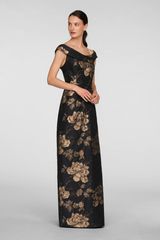 Myla | Metallic Floral Jacquard Column Gown