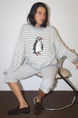 Light Gray Penguin Stripe Knit Sweater Sweater