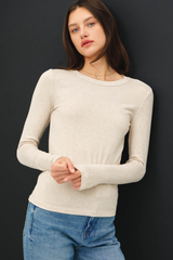 Light Gray Round Neck Knit Long Sleeve Top Top