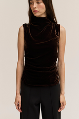 Black Velvet Charm Sleeveless Mock Neck Top Top