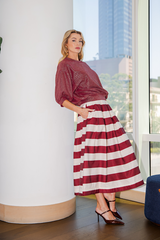 Light Gray Daisy Jane Pleated Striped Midi Skirt Midi Skirt