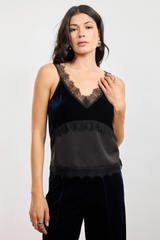 Black Cheryl Velvet Mix Top in Navy/Black Top