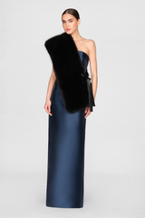 Black Kay Faux Fox Asymmetric Stole Shawl