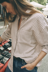 Rosy Brown River Plaid Button Up Top