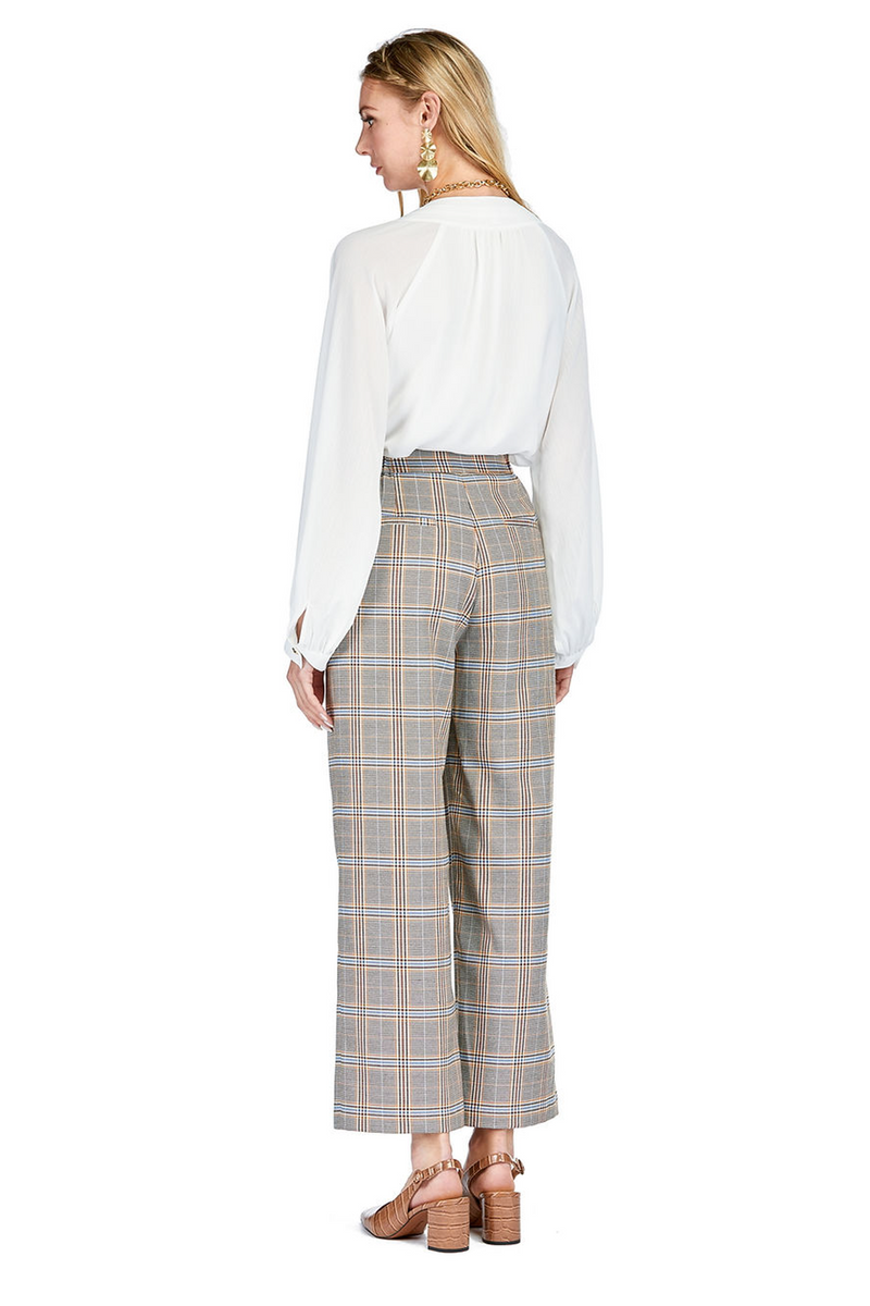 Light Gray Brown Plaid Wide Leg Pant Pant