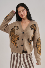 Gray Tiger Jacquard Knit Sweater Cardigan Cardigan