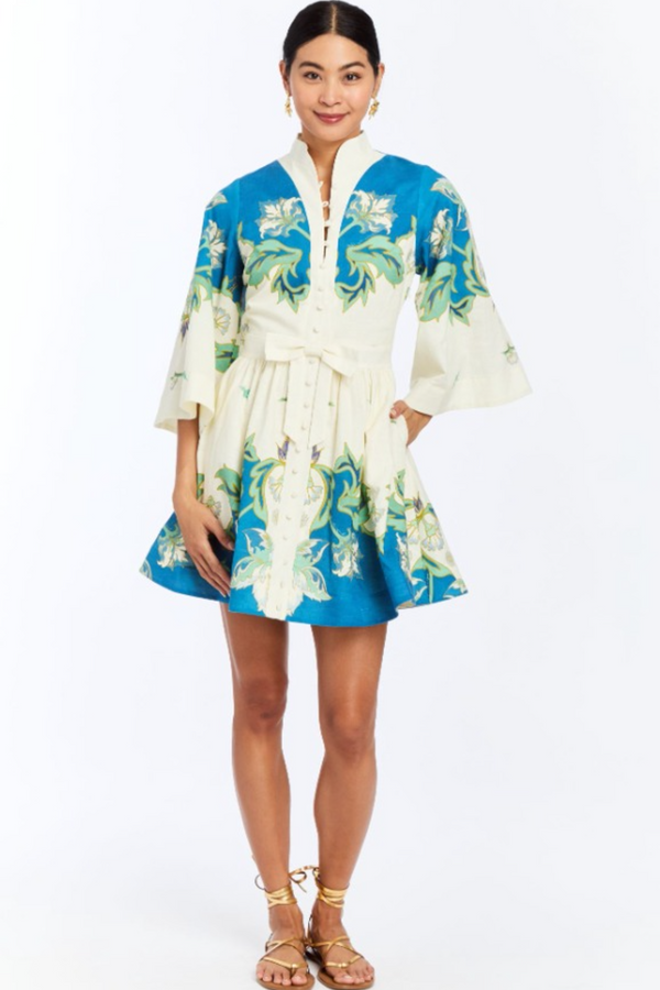 White Smoke Carmen Mini Dress in Green Blue Mini Dress