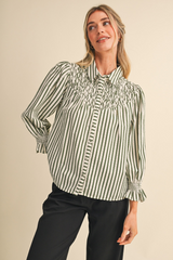 Light Gray Vintage Darling Striped Blouse Blouse
