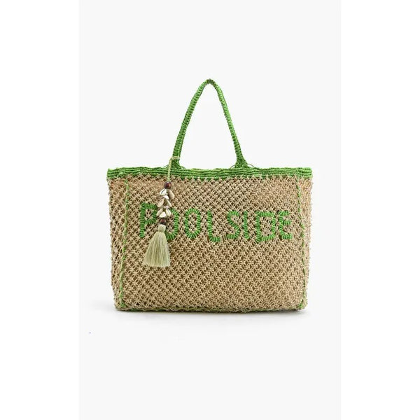 White Smoke Poolside Jute Macrame Tote in Beige & Green Bag