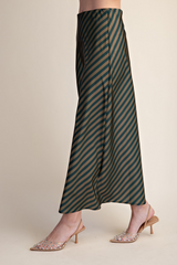 Antique White Lines Of Love Striped Satin Midi Skirt Midi Skirt