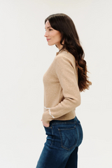 Lavender Solene Zip Up Sweater in Camel/Ivory Sweater