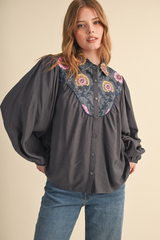 Bisque On The Road Again Button Down Top Top