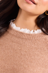 Rosy Brown Orchard Spice Sweater in Camel White Sweater