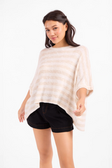 White Smoke Billie Striped Brushed Dolman Top in Cream Taupe Top