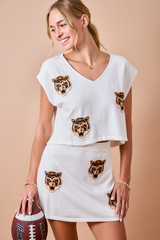Tan Tiger Game Day V-Neck Knit Sweater Sweater