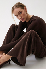 Lavender Jadyn Corduroy Mid Rise Palazzo Jean | Mocha Jeans