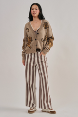 Gray Tiger Jacquard Knit Sweater Cardigan Cardigan