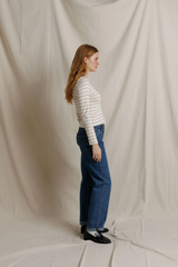 Dark Gray Lisa Long Sleeve Stripe Crew Tee