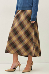 Light Gray Sunset Plaid A-line Midi Skirt Midi Skirt