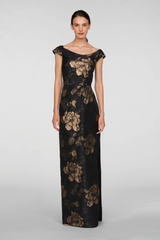 Myla | Metallic Floral Jacquard Column Gown